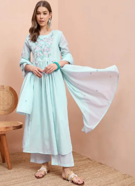Blue Colour Mul Cotton Kurti With Bottom Dupatta OPH-KS26S30051
